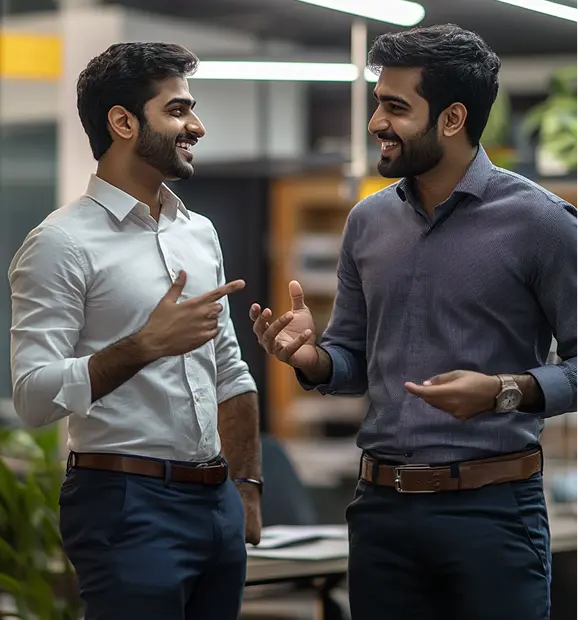Two people talking
