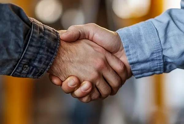 Two people shaking hands, symbolizing collaboration